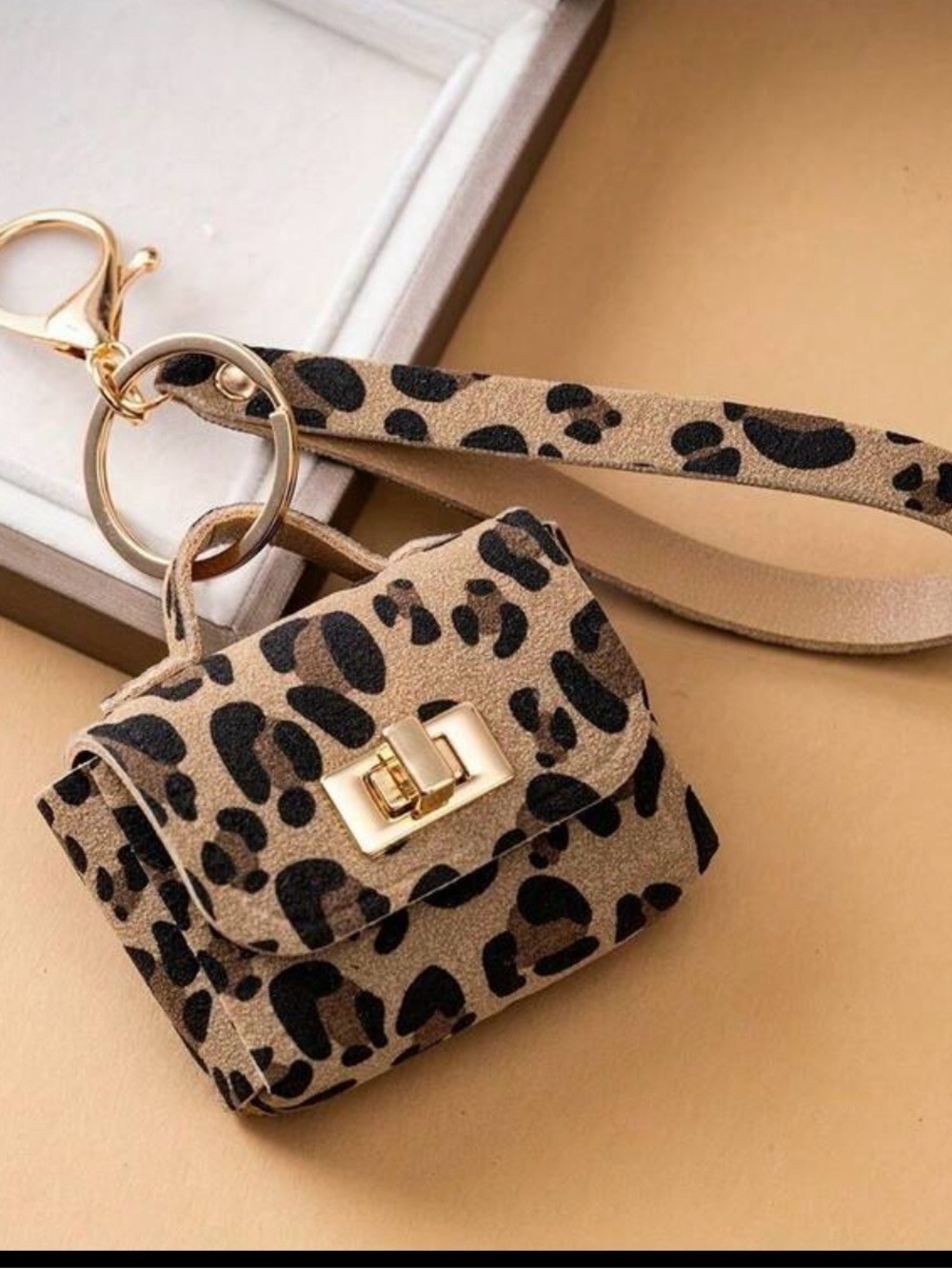 Leopard Print Mini Bag with Gold Clasp and Strap